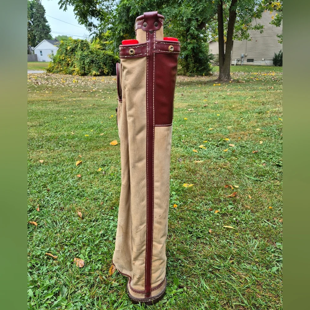 Vintage 1950's Atlantic Canvas/Leather 13-Way Sunday Carry Golf Bag with Strap - Picture 7 of 11
